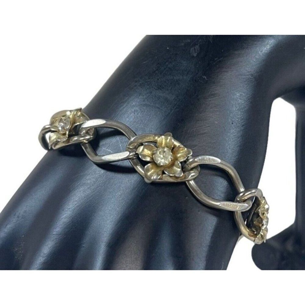 Vintage Woodside Tennis Bracelet Clear Crystal Link Gold Flower Bracelet 8”